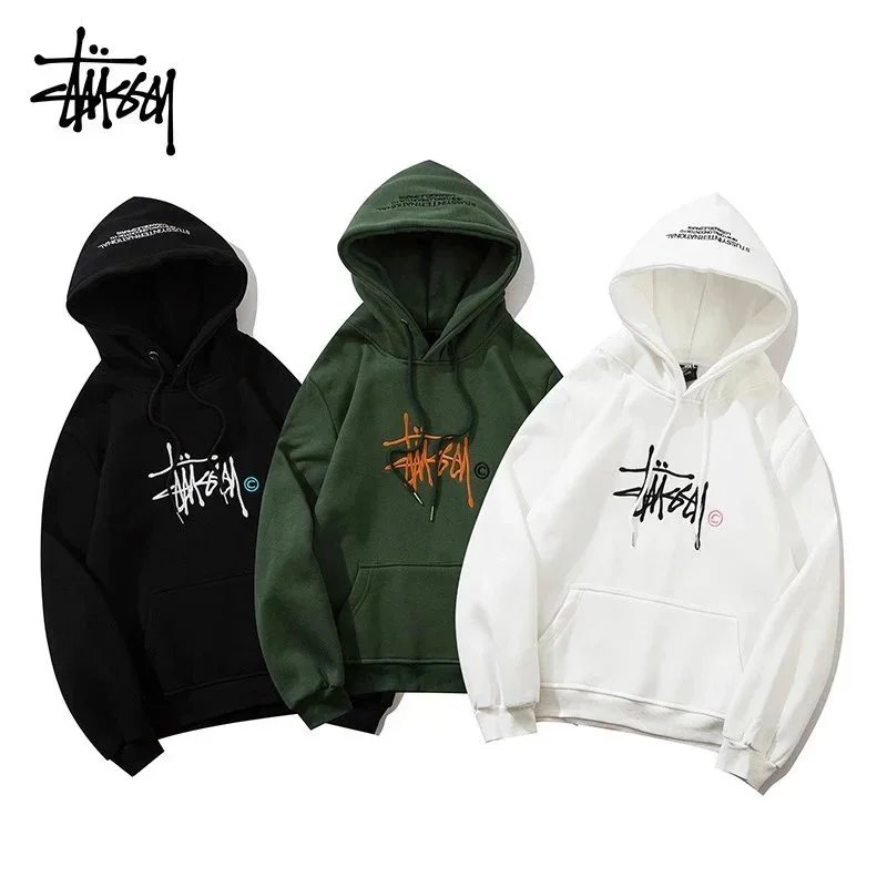 European and American trendy brand letter embroidery plus velvet hooded men's and women's fashion sweatshirt P01  