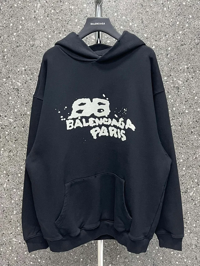 Balenciaga Dirty BB Paris Icon  Fleece Hoodie  