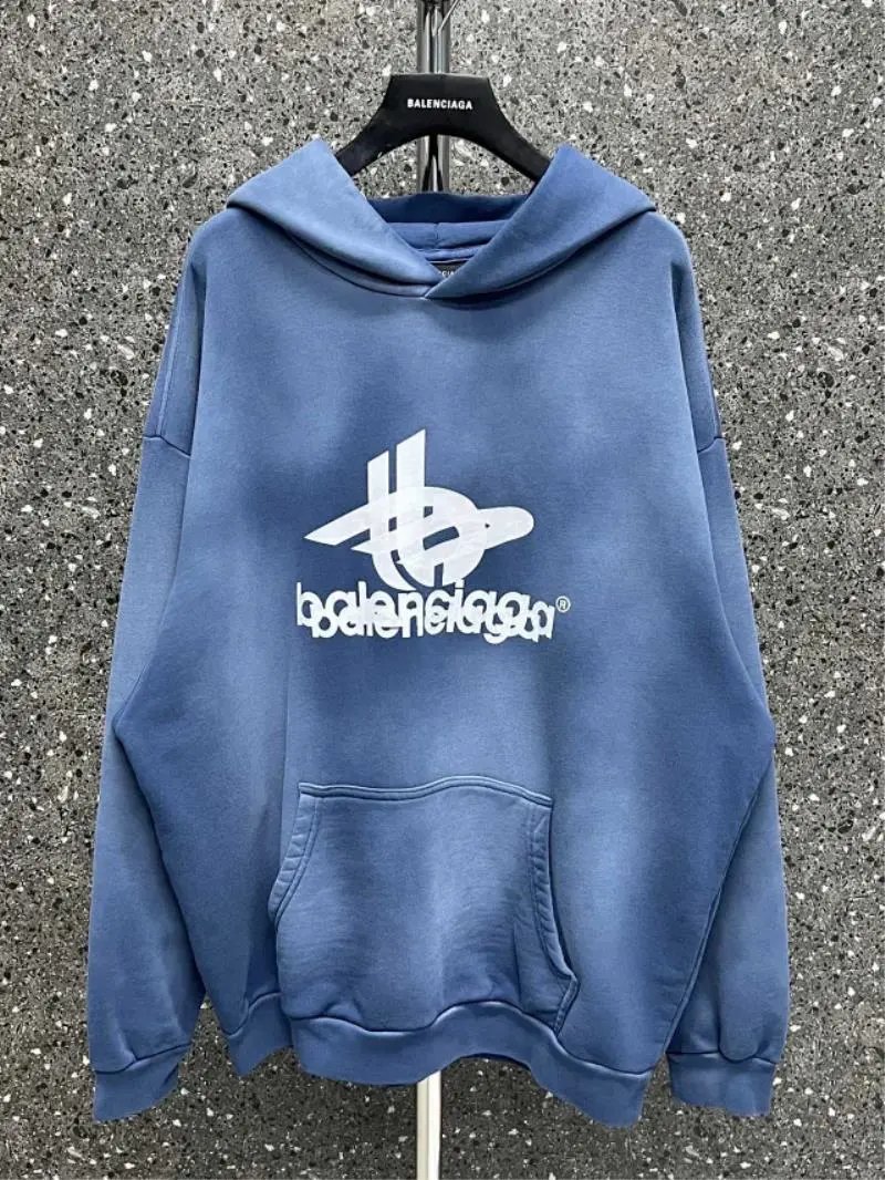 Balenciaga  white logo  blue Hoodie  