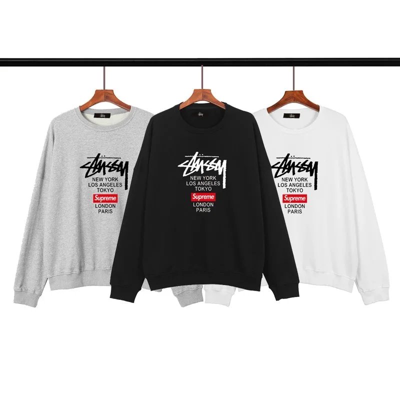 Stussy x Shawn Yue (余文乐) Collaboration Streetwear Unisex Oversized Cotton Crewneck Sweatshirt - Hip-Hop Urban Style  