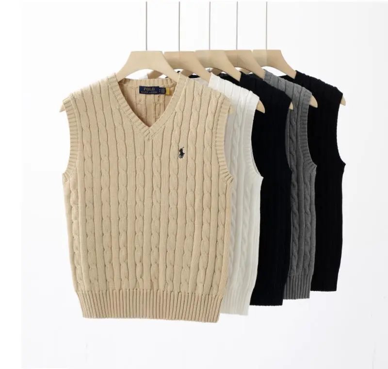 V-neck knitted vest men tank top designer sweater sleeveless polo shirt logo embroidered knit tshirt business casual mens sweater  
