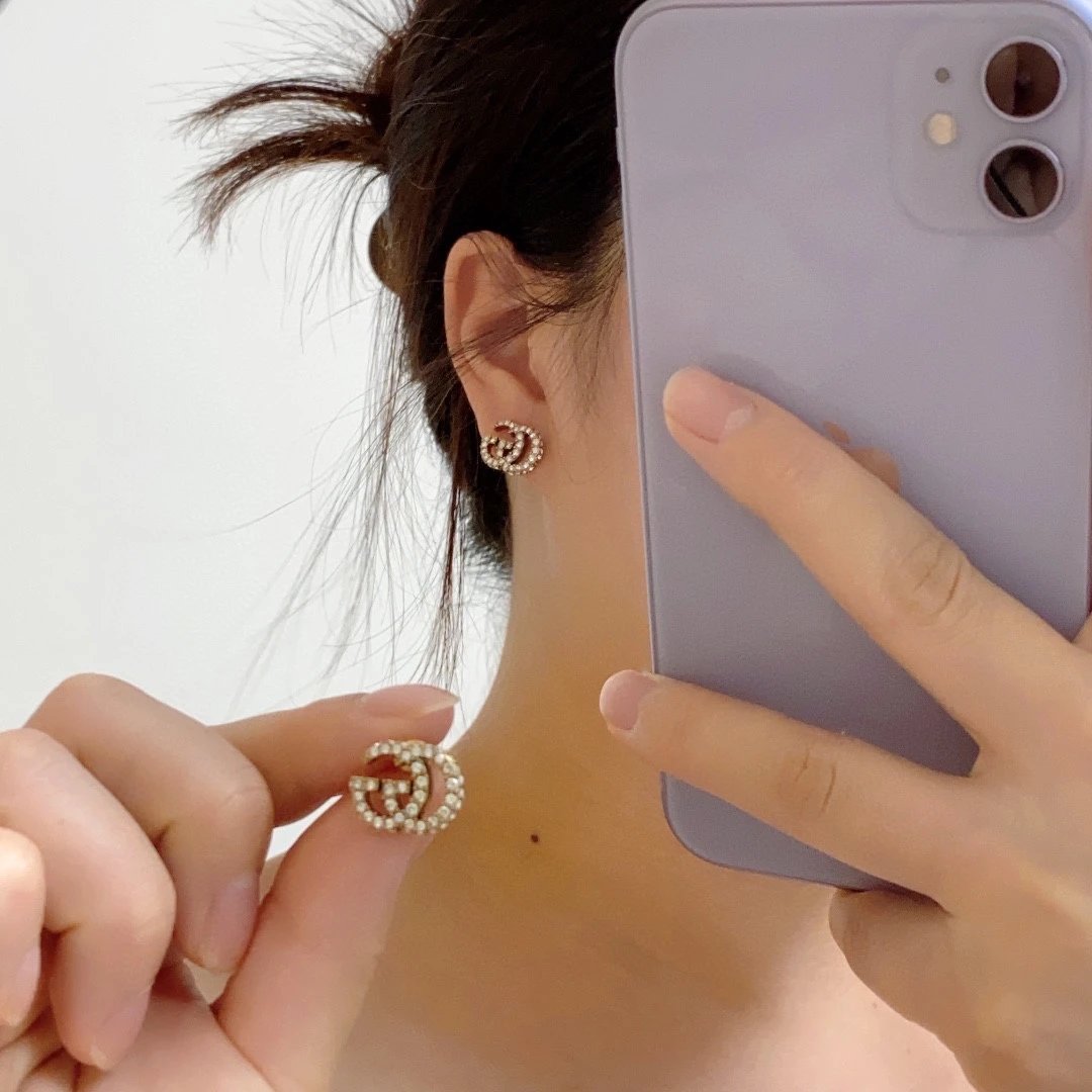 Gucci Double  White Diamond Stud Earrings  